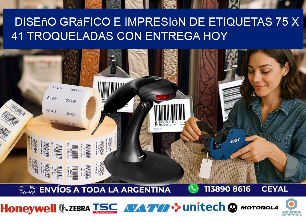 Diseño gráfico e impresión de etiquetas 75 x 41 troqueladas con entrega hoy