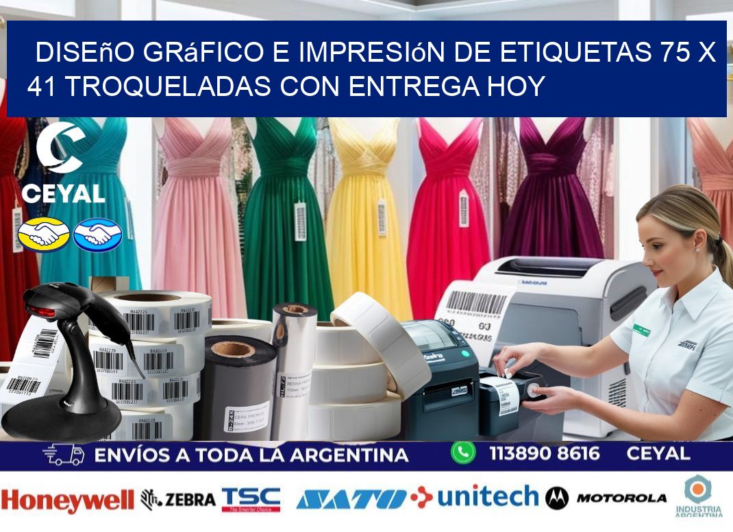 Diseño gráfico e impresión de etiquetas 75 x 41 troqueladas con entrega hoy