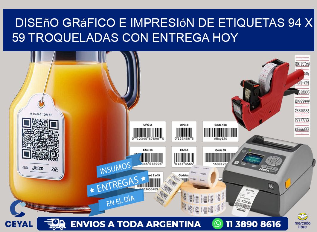 Diseño gráfico e impresión de etiquetas 94 x 59 troqueladas con entrega hoy