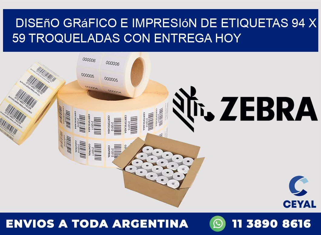 Diseño gráfico e impresión de etiquetas 94 x 59 troqueladas con entrega hoy