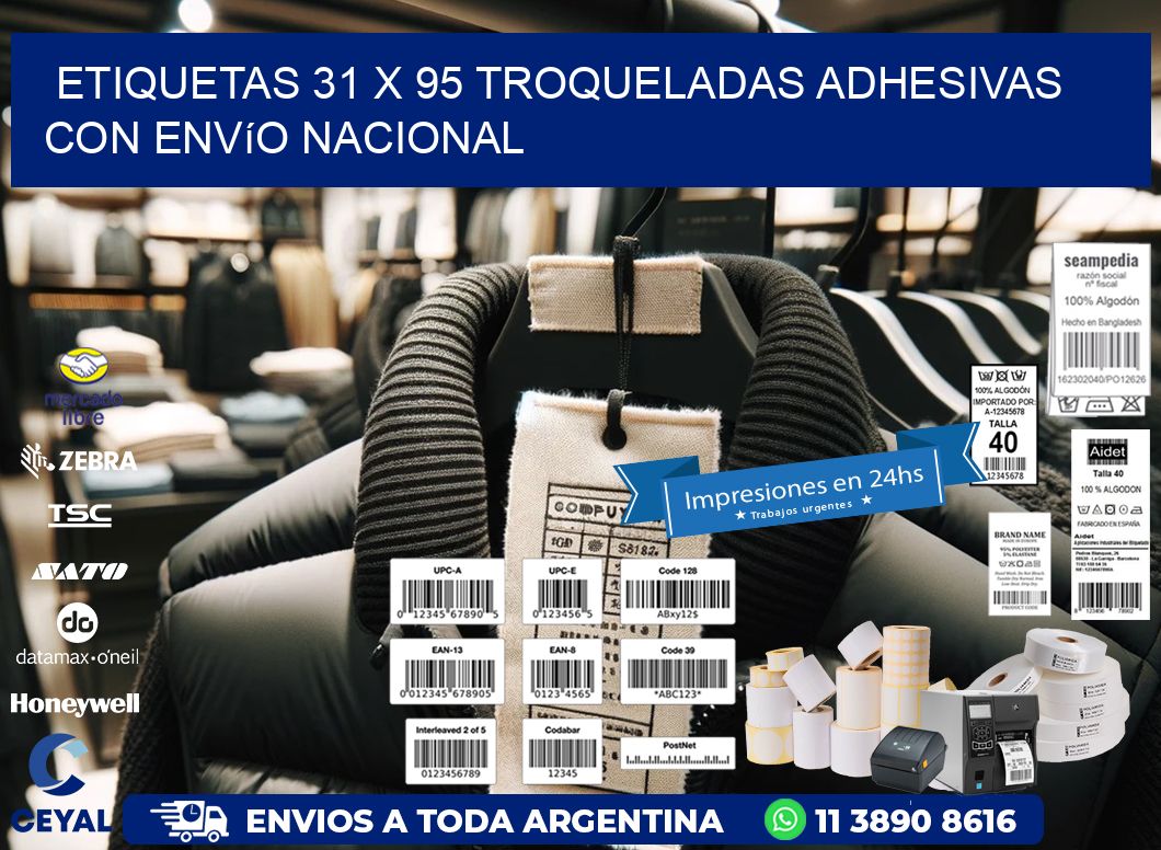 Etiquetas 31 x 95 troqueladas adhesivas con envío nacional