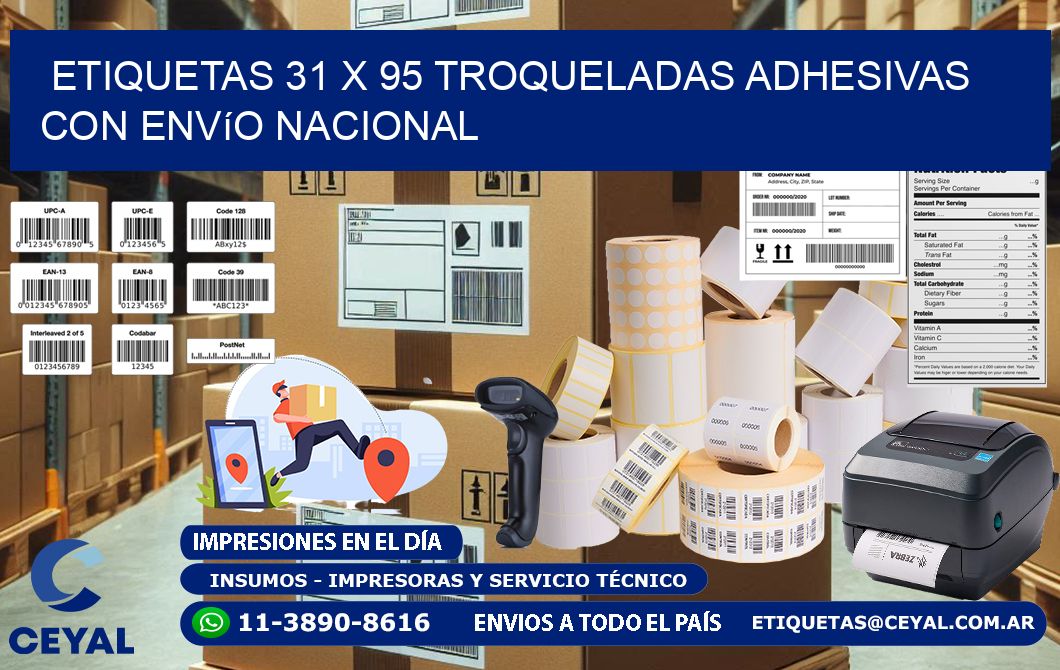 Etiquetas 31 x 95 troqueladas adhesivas con envío nacional