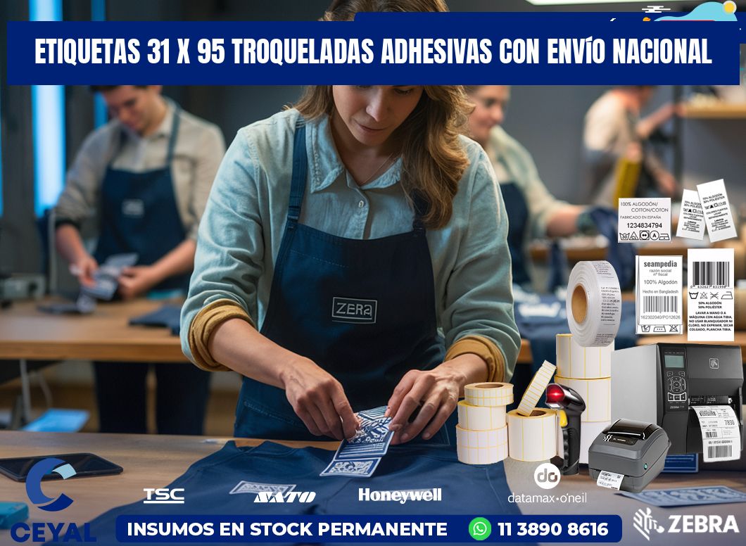 Etiquetas 31 x 95 troqueladas adhesivas con envío nacional