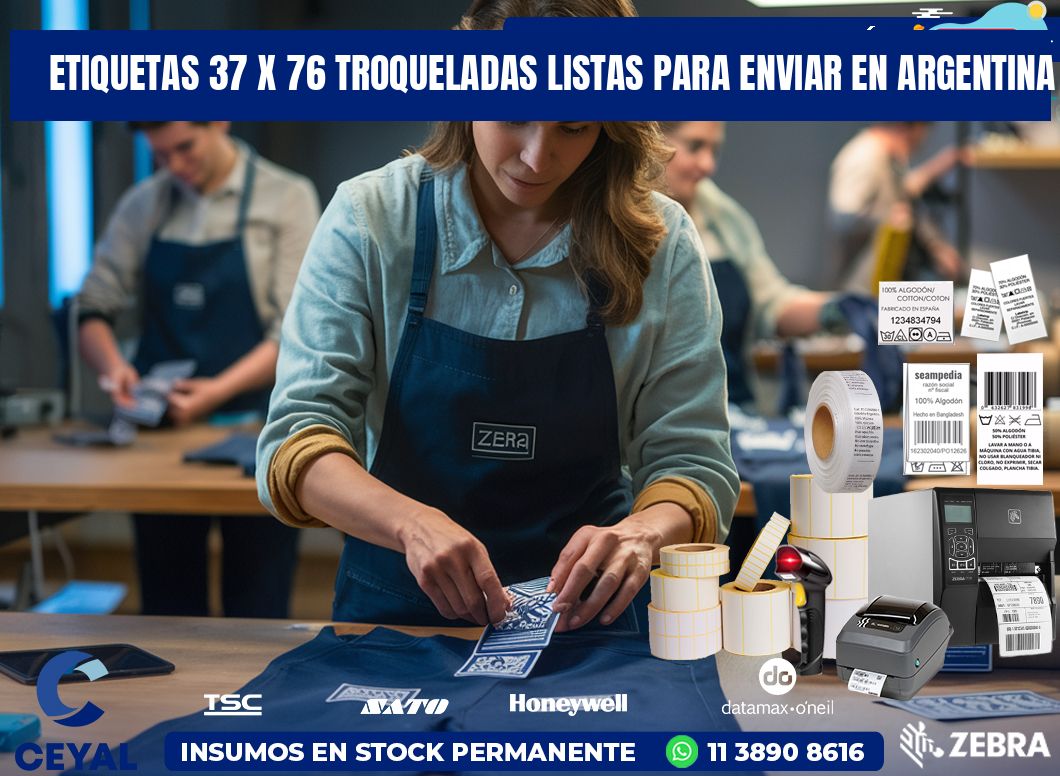 Etiquetas 37 x 76 troqueladas listas para enviar en Argentina