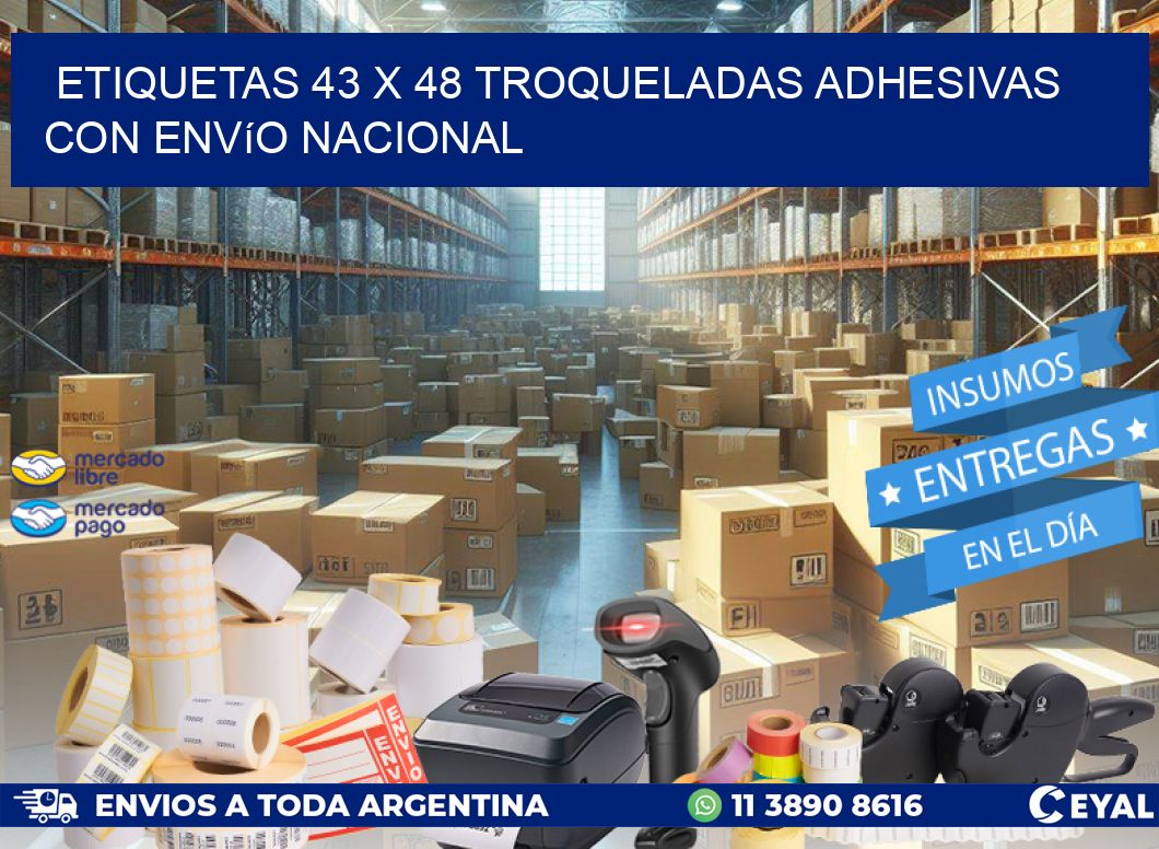 Etiquetas 43 x 48 troqueladas adhesivas con envío nacional