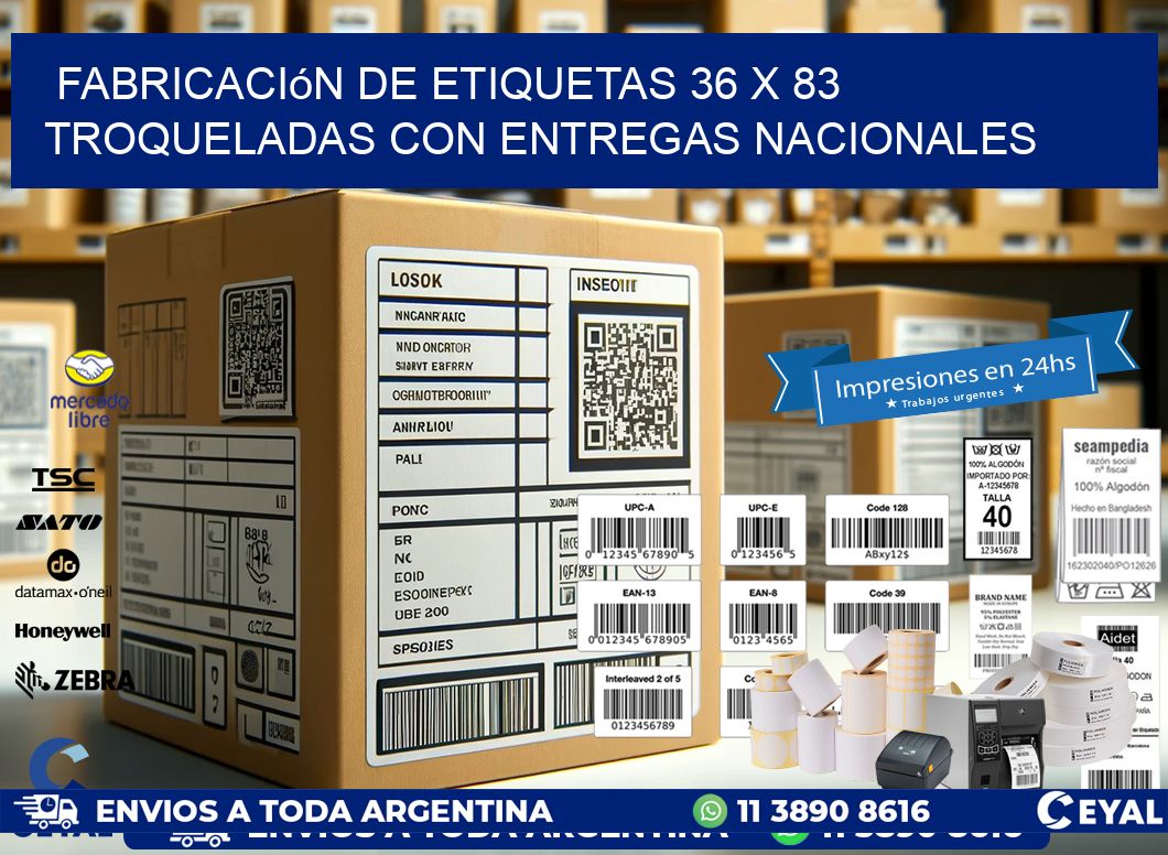 Fabricación de etiquetas 36 x 83 troqueladas con entregas nacionales