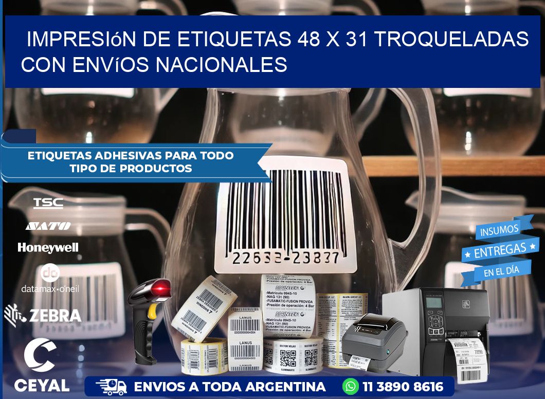 Impresión de etiquetas 48 x 31 troqueladas con envíos nacionales