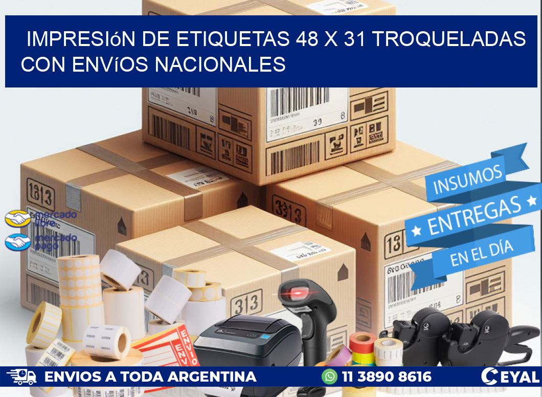 Impresión de etiquetas 48 x 31 troqueladas con envíos nacionales