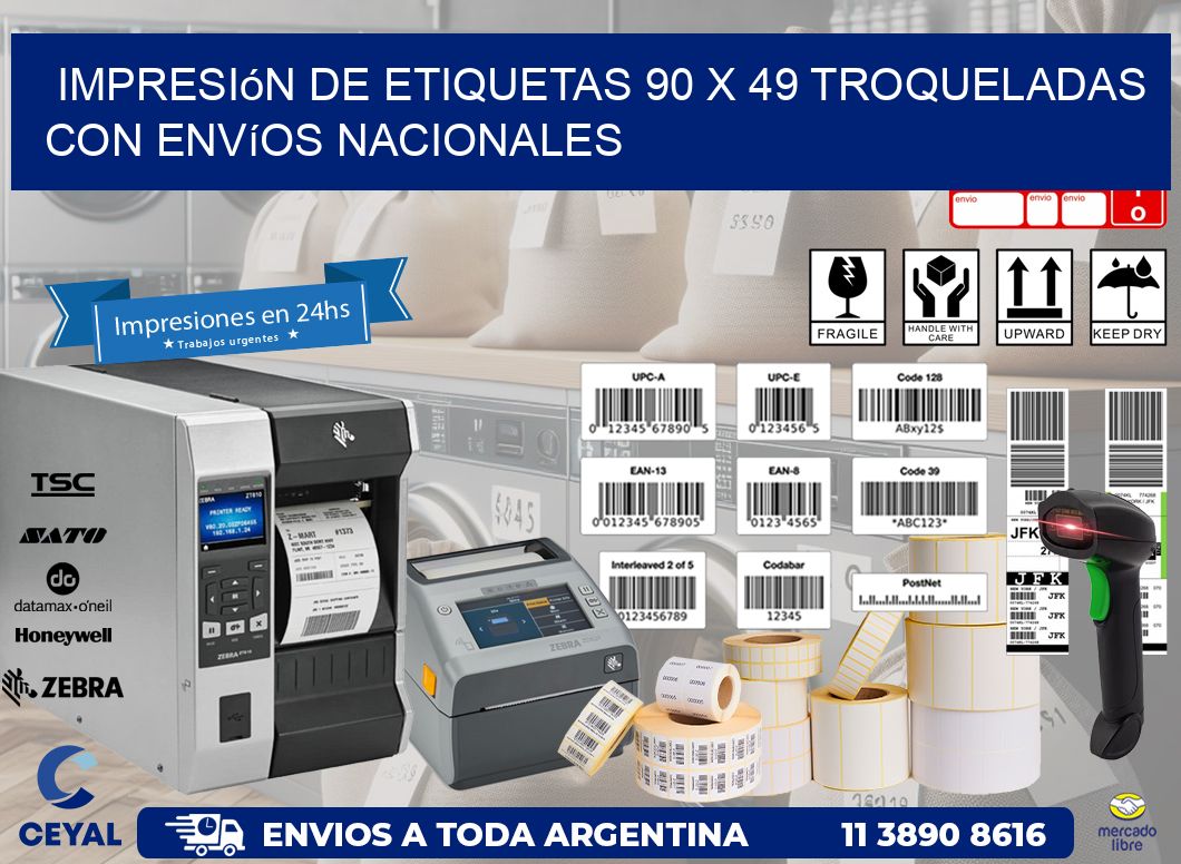 Impresión de etiquetas 90 x 49 troqueladas con envíos nacionales