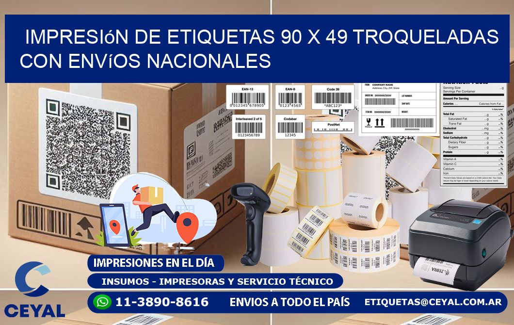 Impresión de etiquetas 90 x 49 troqueladas con envíos nacionales