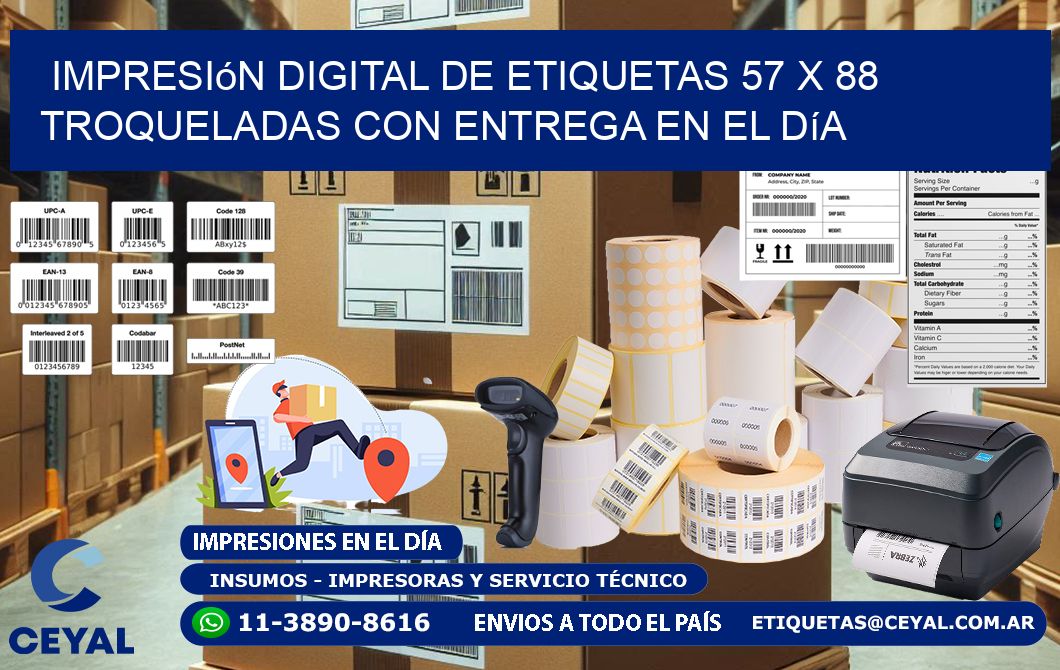 Impresión digital de etiquetas 57 x 88 troqueladas con entrega en el día