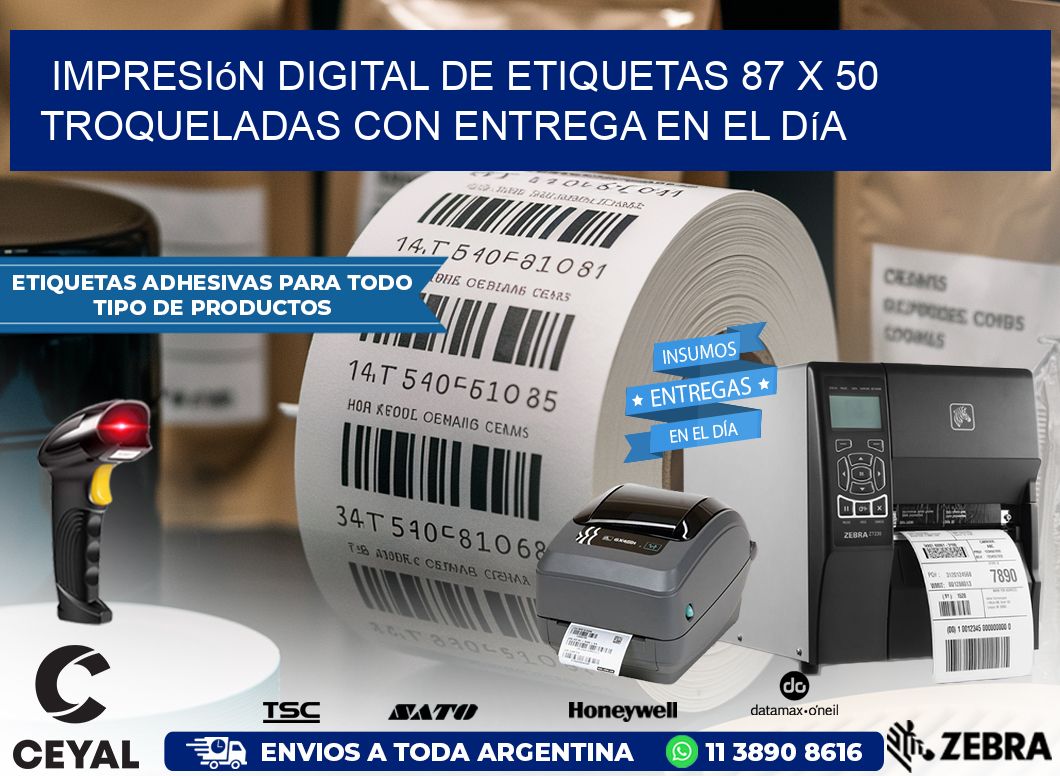 Impresión digital de etiquetas 87 x 50 troqueladas con entrega en el día