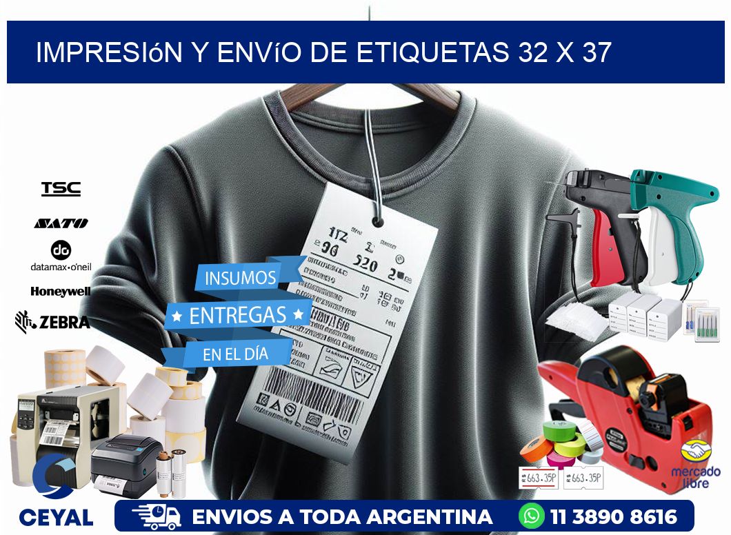 Impresión y envío de etiquetas 32 x 37