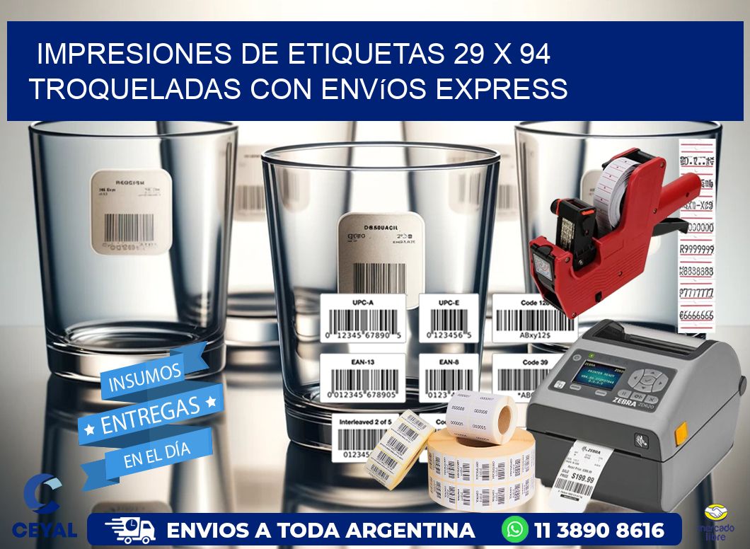 Impresiones de etiquetas 29 x 94 troqueladas con envíos express