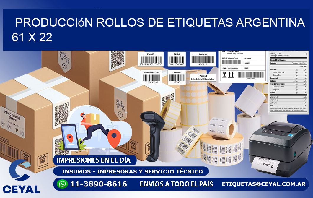 Producción ROLLOS DE ETIQUETAS ARGENTINA 61 x 22