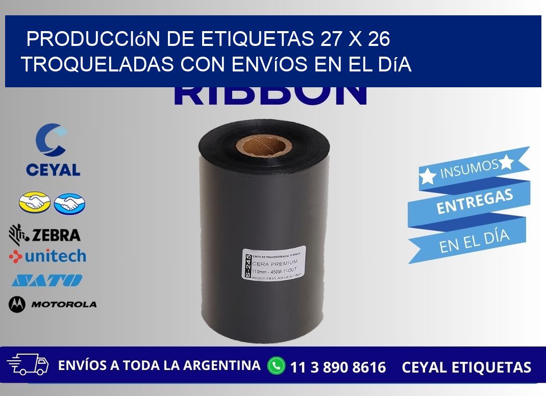 Producción de etiquetas 27 x 26 troqueladas con envíos en el día