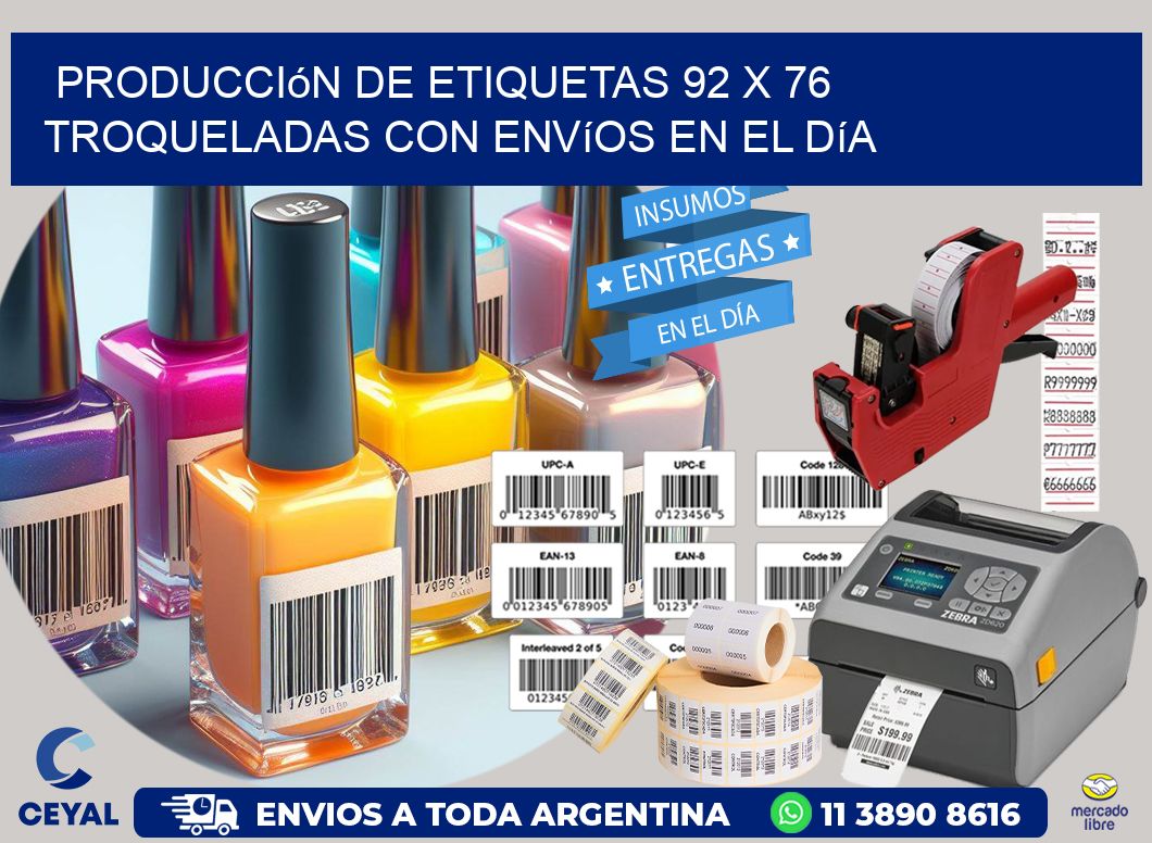 Producción de etiquetas 92 x 76 troqueladas con envíos en el día