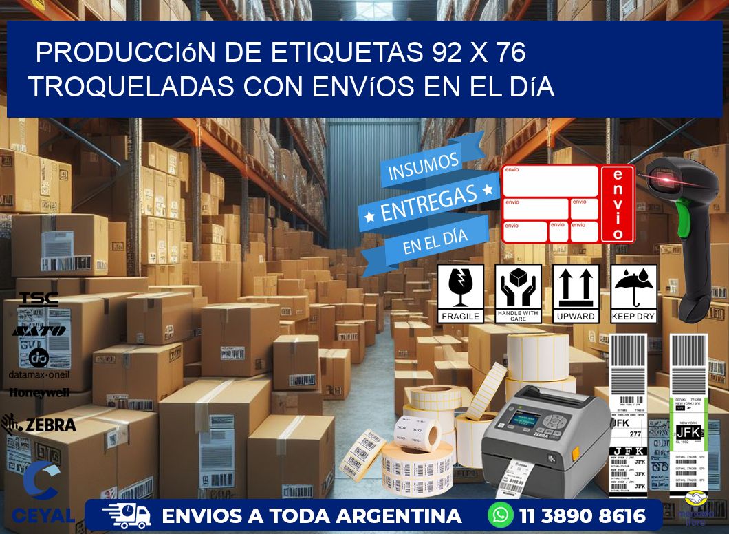 Producción de etiquetas 92 x 76 troqueladas con envíos en el día