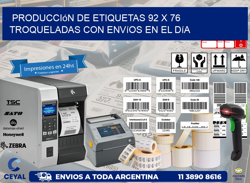 Producción de etiquetas 92 x 76 troqueladas con envíos en el día