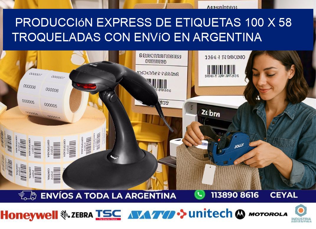 Producción express de etiquetas 100 x 58 troqueladas con envío en Argentina