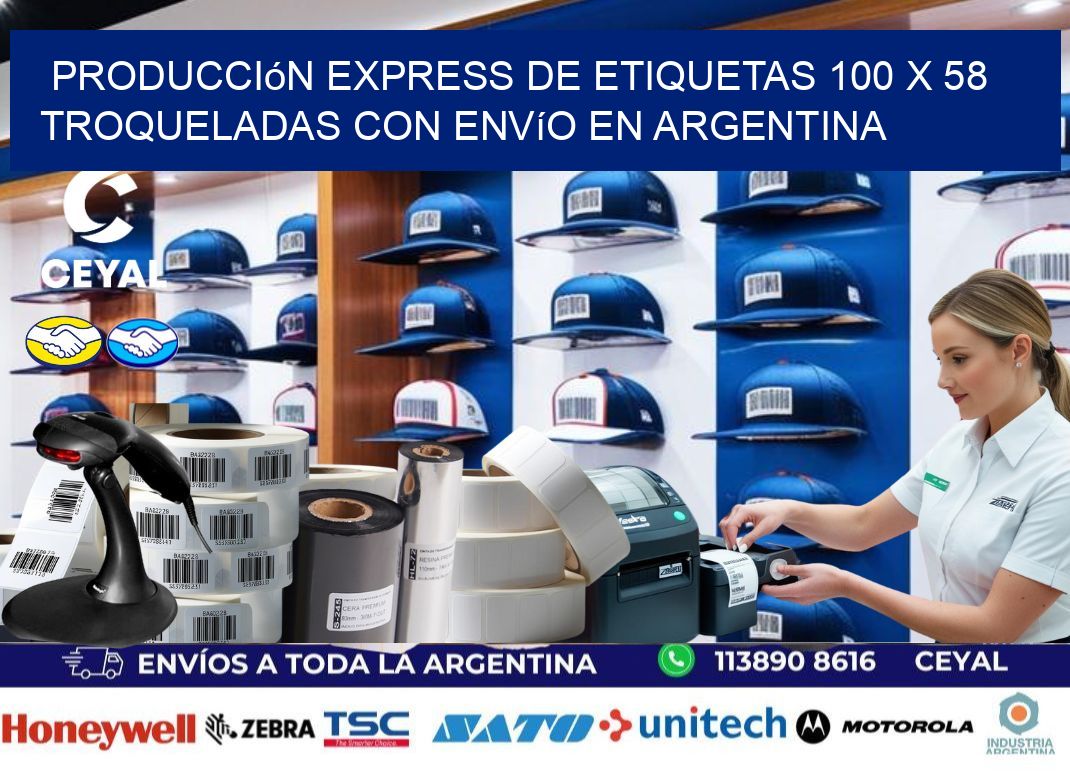 Producción express de etiquetas 100 x 58 troqueladas con envío en Argentina