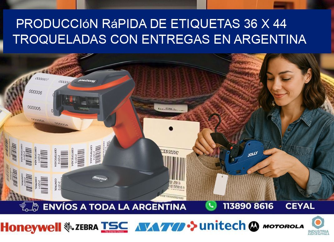 Producción rápida de etiquetas 36 x 44 troqueladas con entregas en Argentina