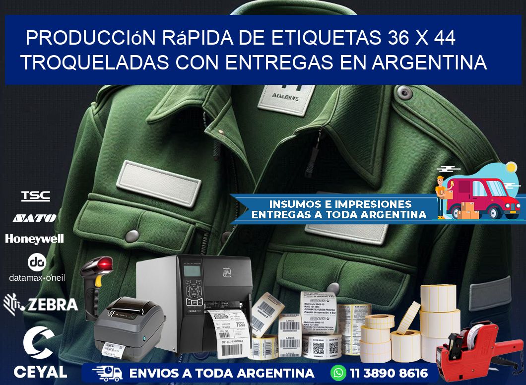 Producción rápida de etiquetas 36 x 44 troqueladas con entregas en Argentina