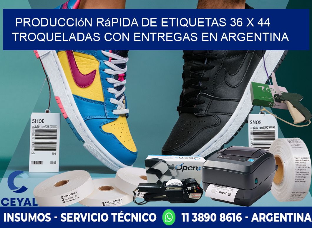 Producción rápida de etiquetas 36 x 44 troqueladas con entregas en Argentina