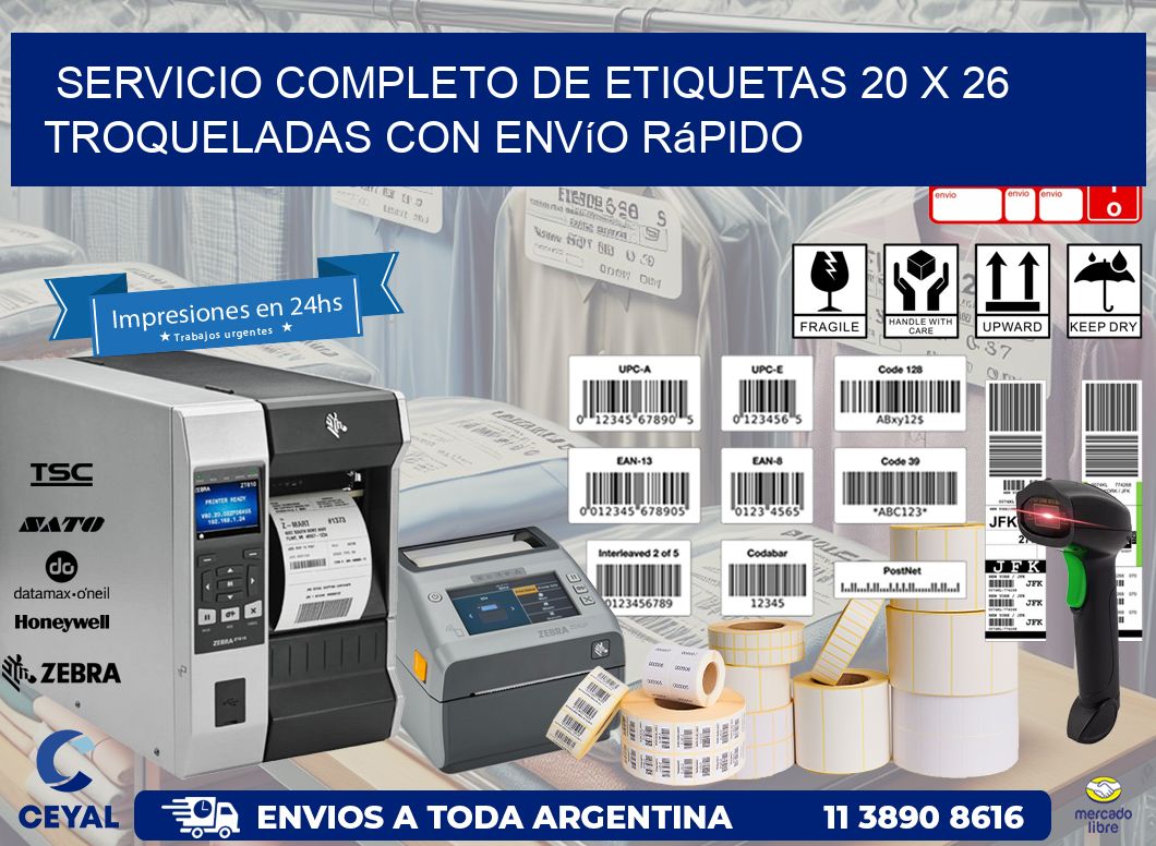Servicio completo de etiquetas 20 x 26 troqueladas con envío rápido