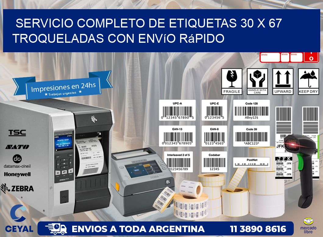 Servicio completo de etiquetas 30 x 67 troqueladas con envío rápido