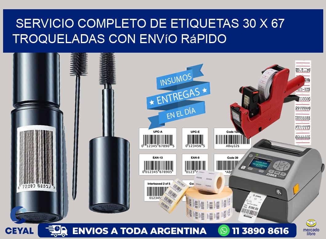 Servicio completo de etiquetas 30 x 67 troqueladas con envío rápido