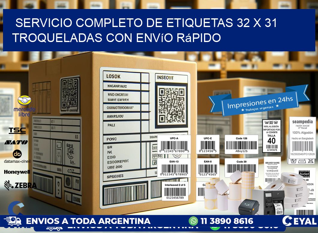Servicio completo de etiquetas 32 x 31 troqueladas con envío rápido
