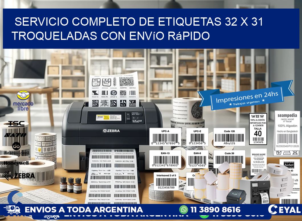 Servicio completo de etiquetas 32 x 31 troqueladas con envío rápido
