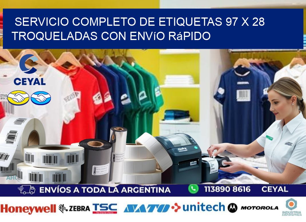 Servicio completo de etiquetas 97 x 28 troqueladas con envío rápido