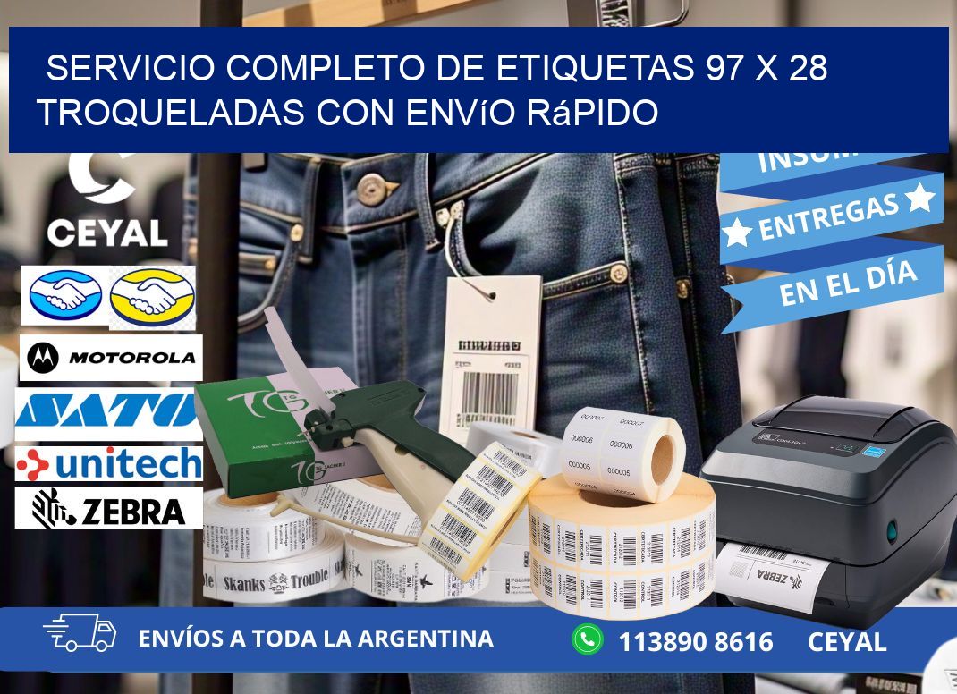 Servicio completo de etiquetas 97 x 28 troqueladas con envío rápido