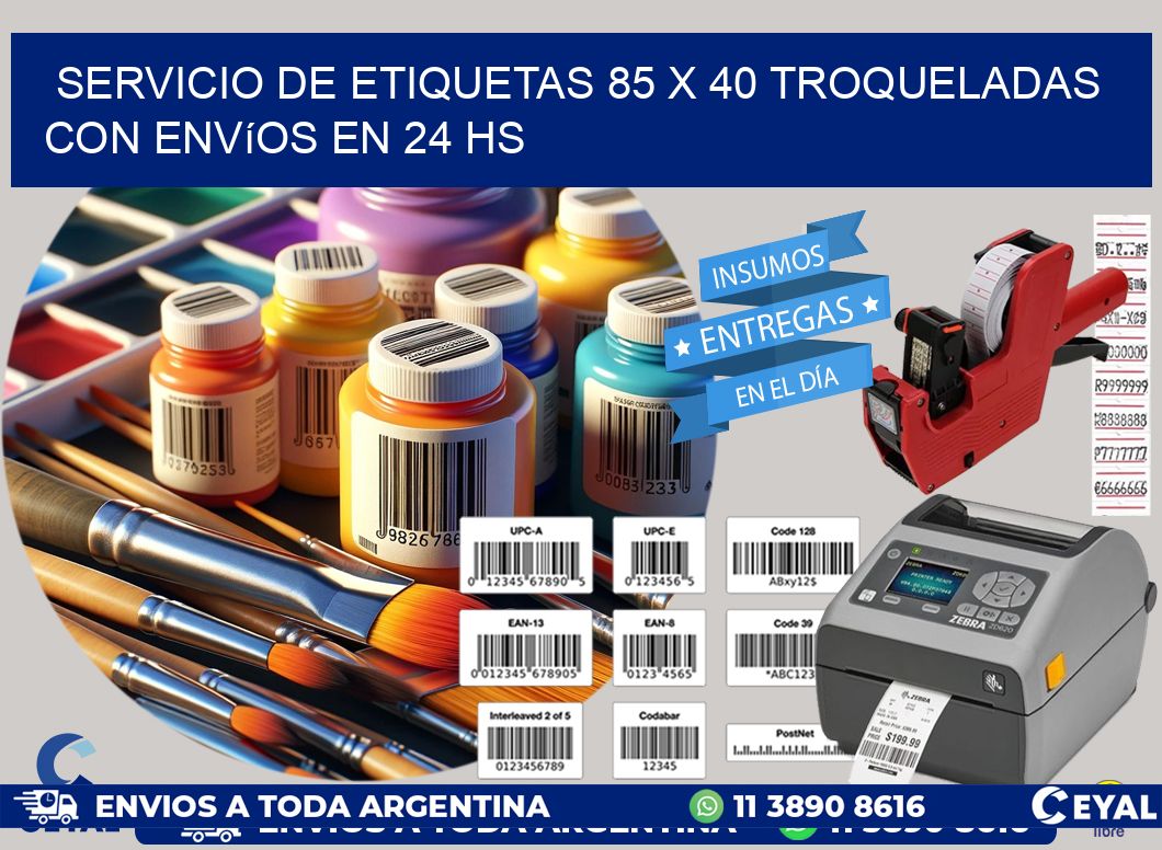 Servicio de etiquetas 85 x 40 troqueladas con envíos en 24 hs