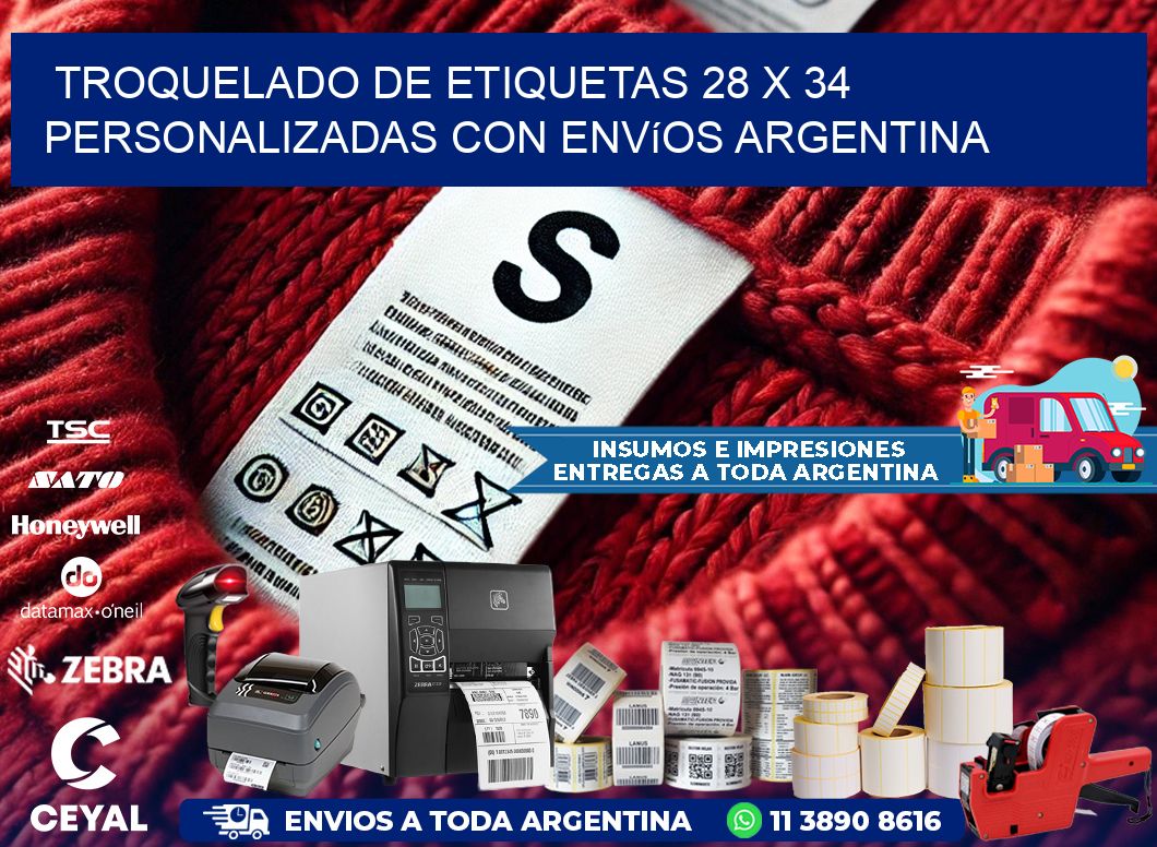 Troquelado de etiquetas 28 x 34 personalizadas con envíos Argentina