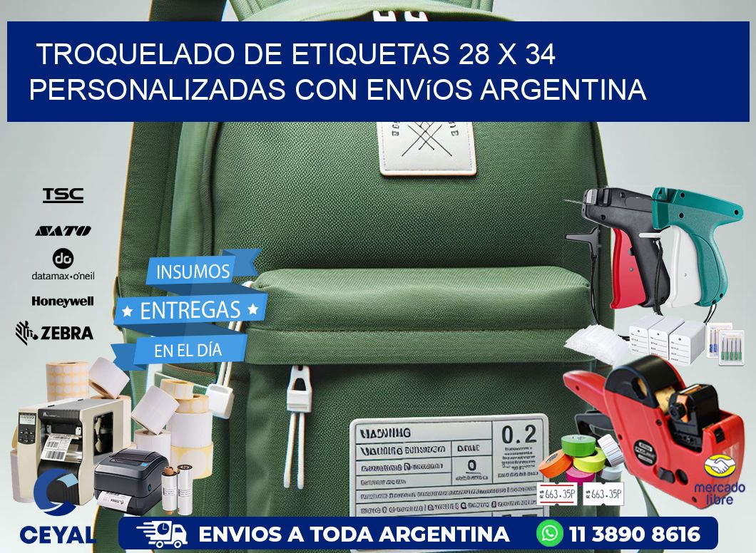 Troquelado de etiquetas 28 x 34 personalizadas con envíos Argentina