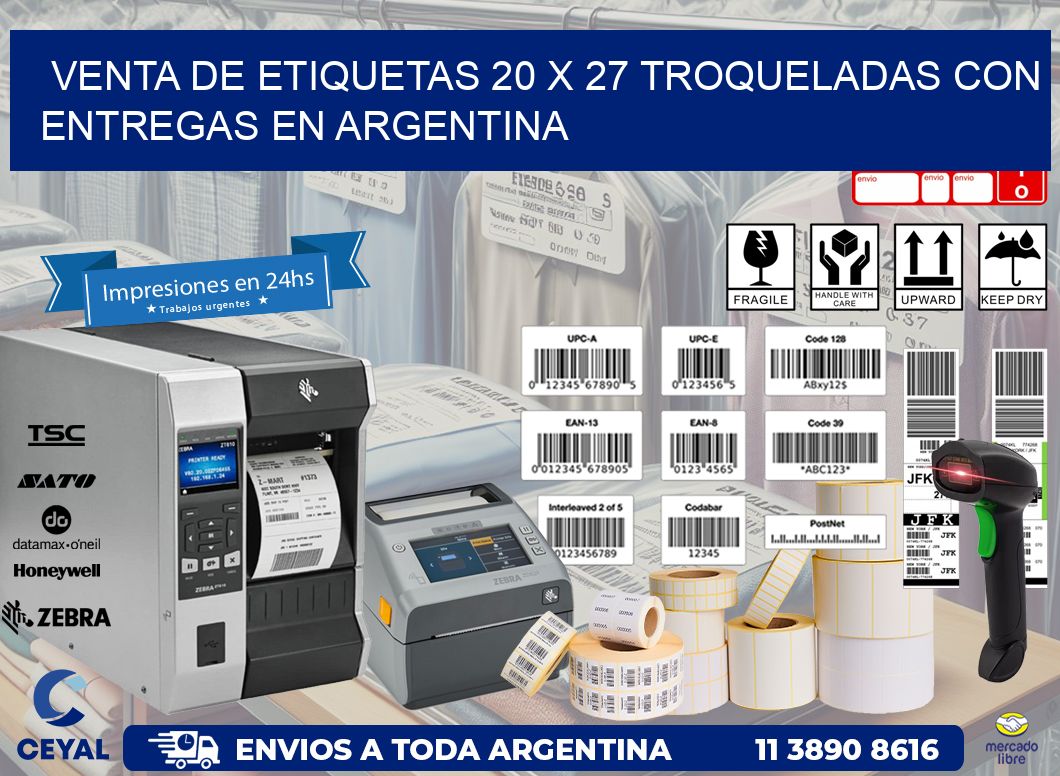 Venta de etiquetas 20 x 27 troqueladas con entregas en Argentina