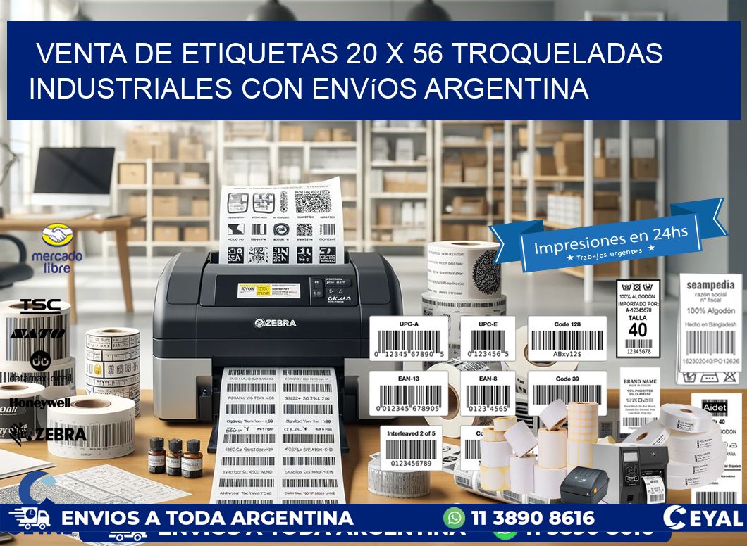 Venta de etiquetas 20 x 56 troqueladas industriales con envíos Argentina