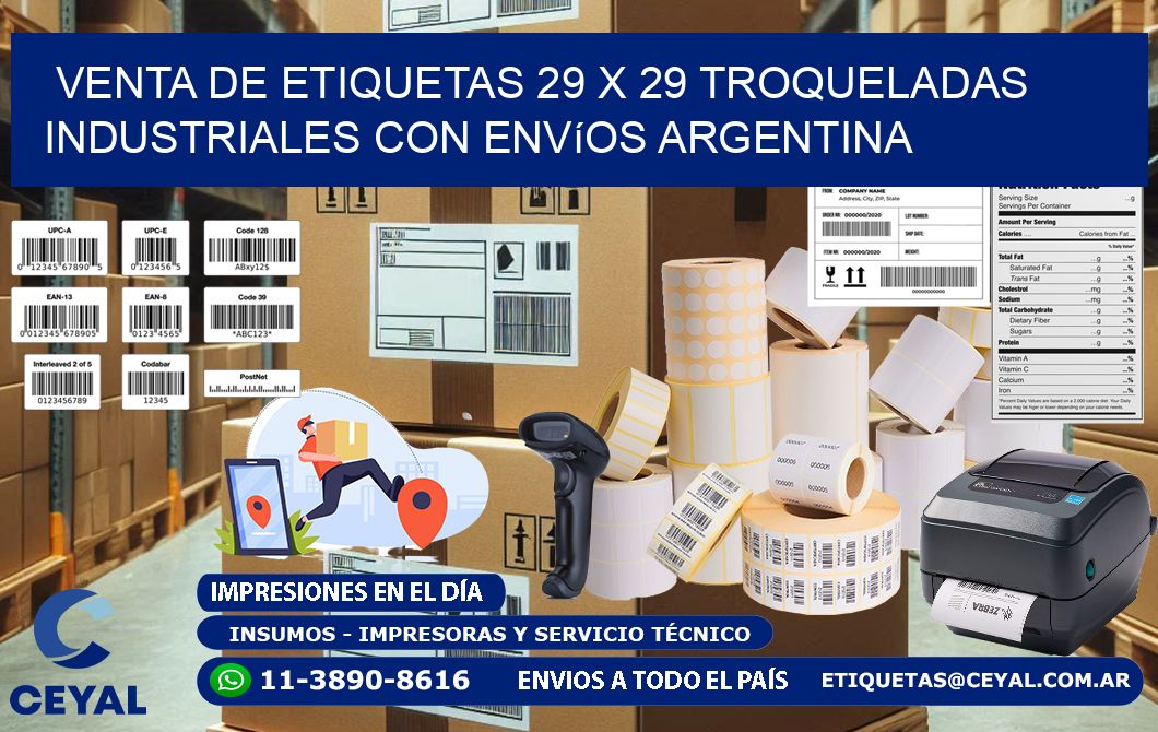 Venta de etiquetas 29 x 29 troqueladas industriales con envíos Argentina