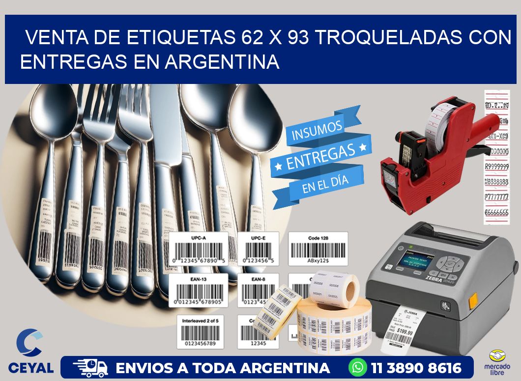Venta de etiquetas 62 x 93 troqueladas con entregas en Argentina