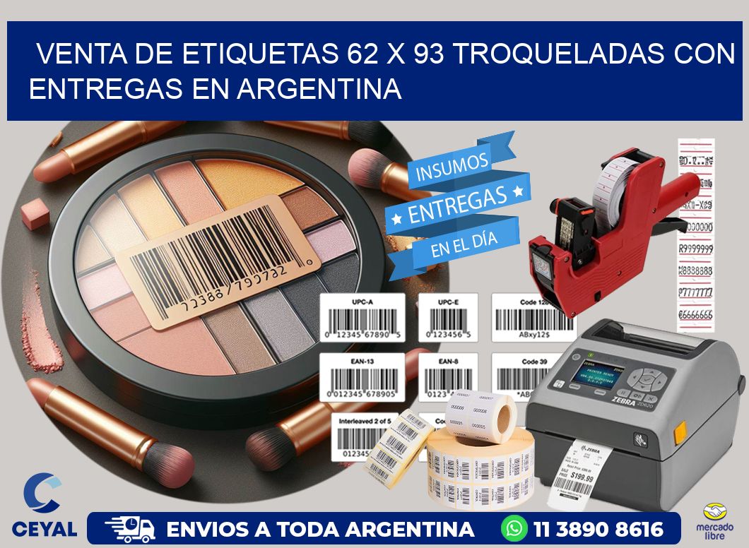 Venta de etiquetas 62 x 93 troqueladas con entregas en Argentina