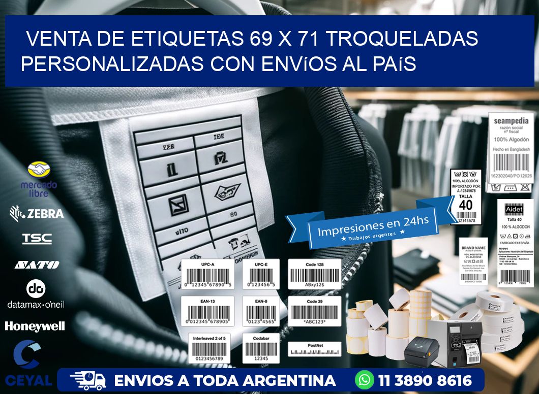 Venta de etiquetas 69 x 71 troqueladas personalizadas con envíos al país