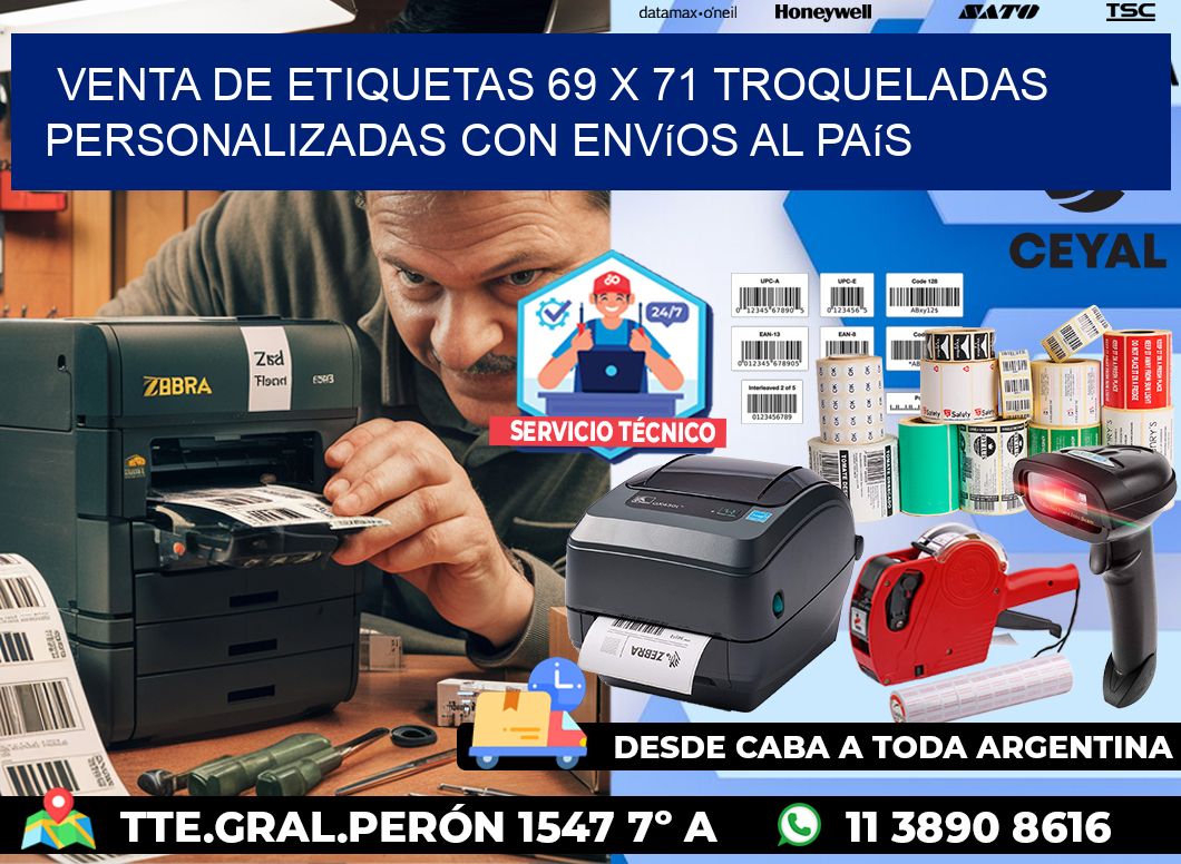 Venta de etiquetas 69 x 71 troqueladas personalizadas con envíos al país