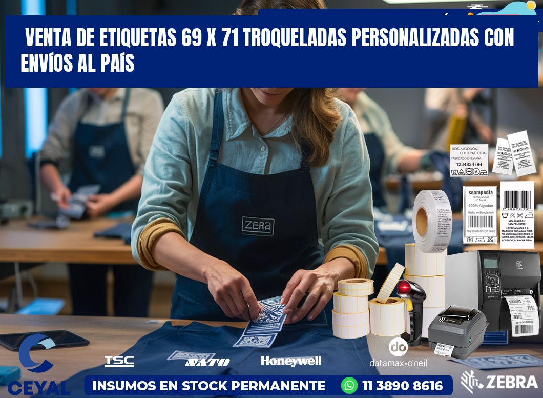 Venta de etiquetas 69 x 71 troqueladas personalizadas con envíos al país