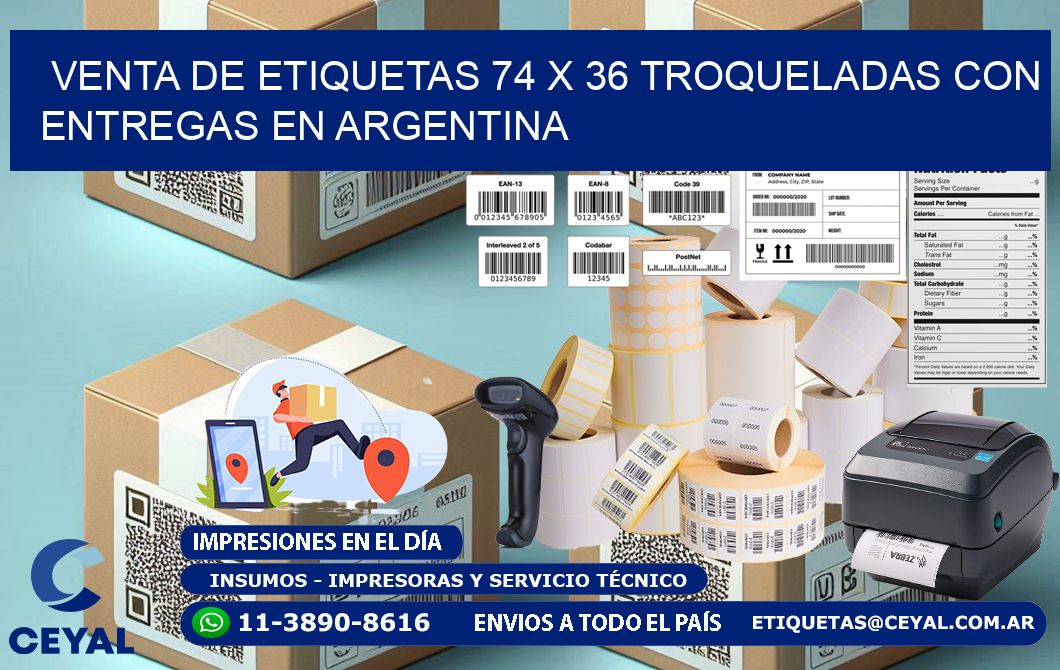 Venta de etiquetas 74 x 36 troqueladas con entregas en Argentina