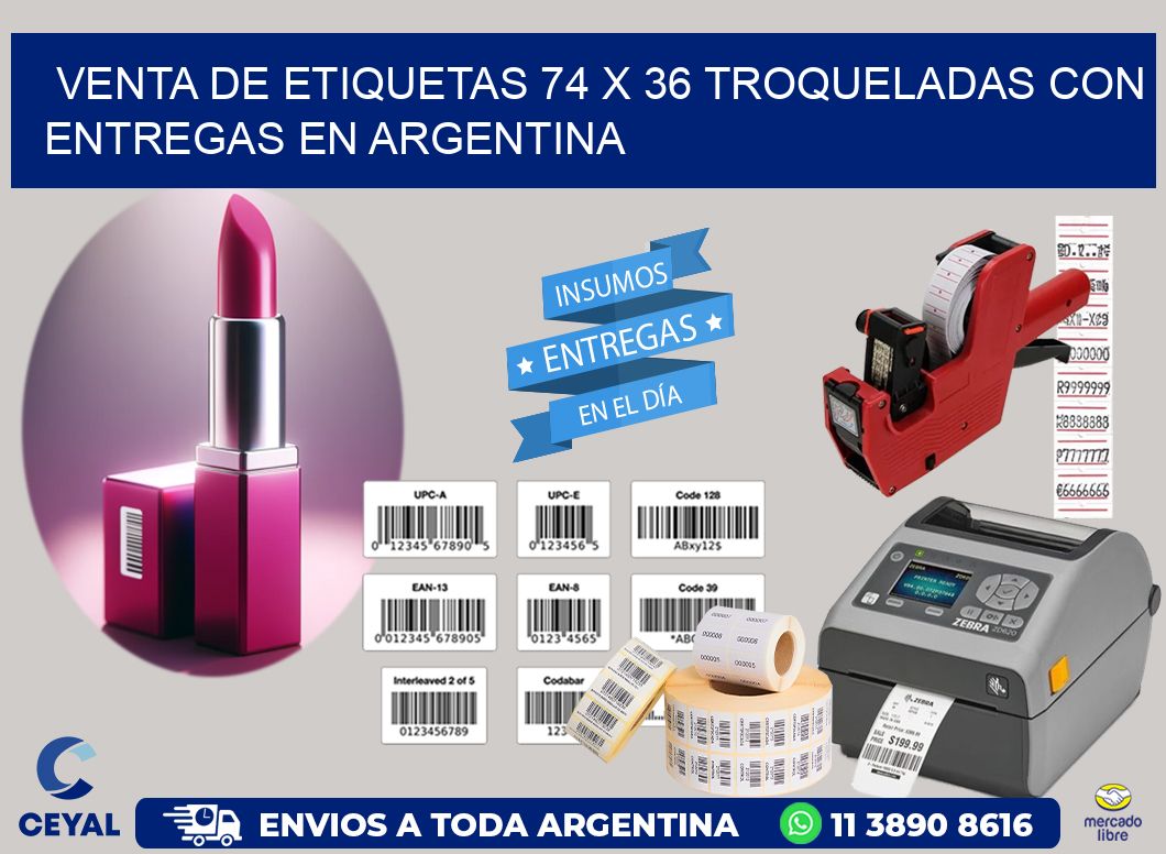 Venta de etiquetas 74 x 36 troqueladas con entregas en Argentina