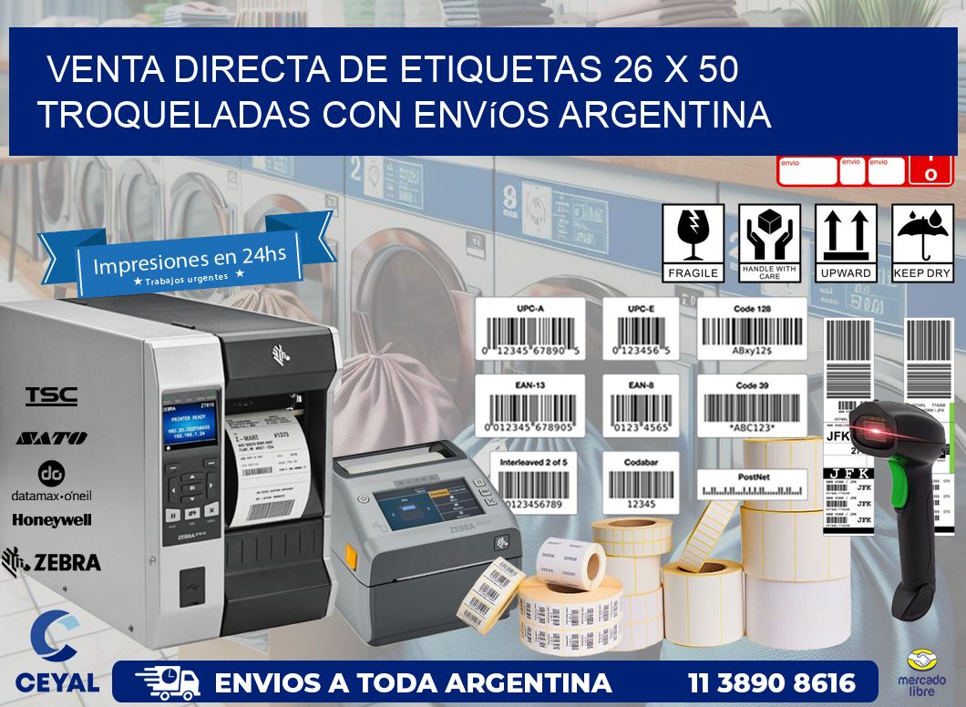 Venta directa de etiquetas 26 x 50 troqueladas con envíos Argentina