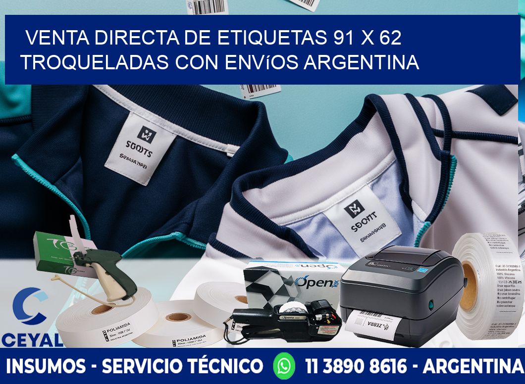 Venta directa de etiquetas 91 x 62 troqueladas con envíos Argentina